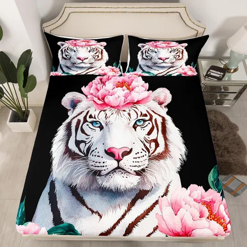 Miniatura 13 de Erosebridal Juego de cama de caballo para niñas, niños y parejas, sábana bajera ajustable de caballos blancos y negros, tamaño individual, diseño