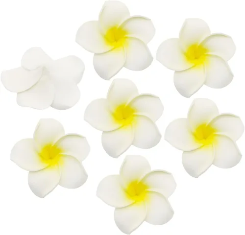Miniatura 9 de 100 pétalos artificiales de plumeria rubra hawaiana de espuma de Frangipani de 1.6 pulgadas de diámetro, para decoración de bodas, fiestas (naranja)