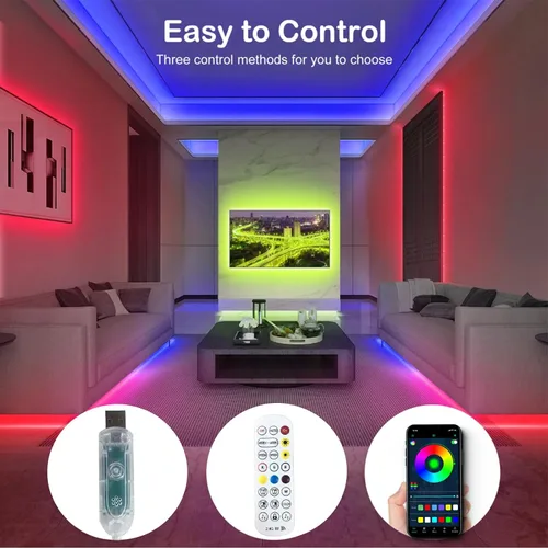 Miniatura 5 de Tira de luces LED de 16.4 pies IP68 impermeable para exteriores, alimentación por USB de 5 V, sincronización de música, Bluetooth APP/RF, luces
