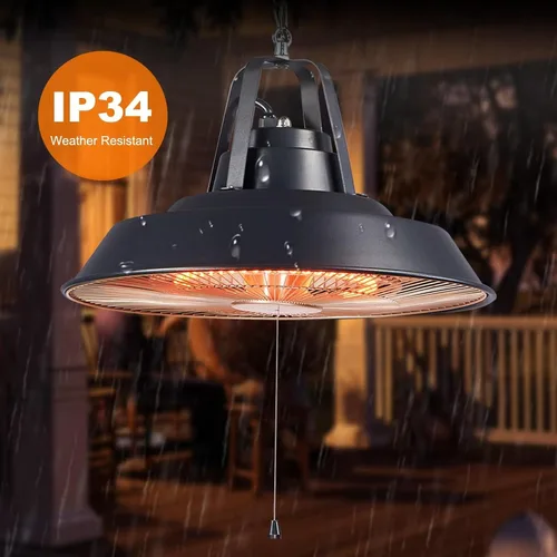 Miniatura 6 de Calentador eléctrico para patio al aire libre, 1500 W, calentadores montados en el techo, infrarrojos de carbono colgantes 600 W, 900 W, 1500 W