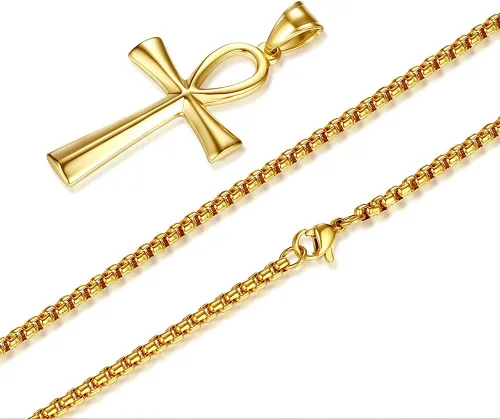 Miniatura 10 de Reve Collar con colgante religioso de cruz de Ankh copta de acero inoxidable para hombres y mujeres, cadena de 20 a 24 pulgadas
