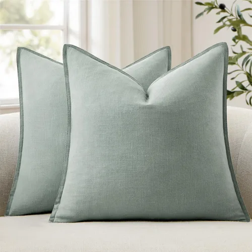ANRODUO Paquete de 2 fundas de almohada decorativas de lino, color verde aguamarina, neutro, estilo bohemio, sólidas, para sofá, dormitorio, sala de