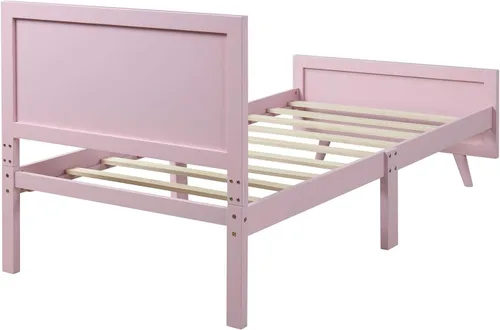 Miniatura 6 de Base de cama de plataforma de madera, base de cama individual, base de colchón con cabecera, estribo, soporte de listones de madera