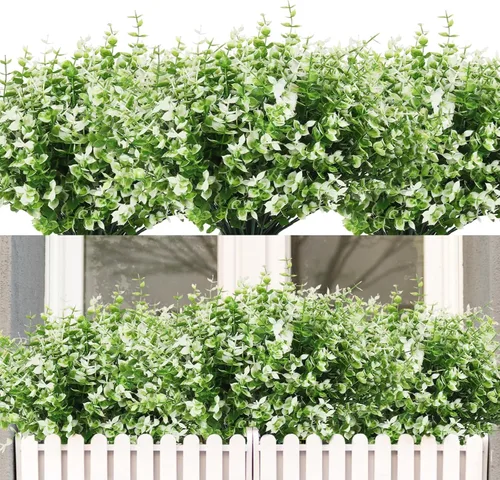 Miniatura 23 de RECUTMS - Flores artificiales, plantas artificiales, resisten los rayos ultravioleta, arbustos sintéticos, para interior y exterior, maceta