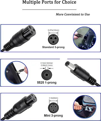 Miniatura 2 de Cargador de batería rápido de 29.4V 2A (3 enchufes) para scooter eléctrico, cargador de repuesto de batería universal para baterías de litio de 25.2