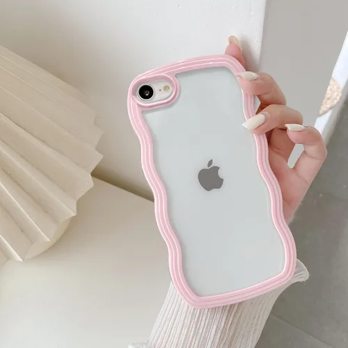 Miniatura 67 de QLTYPRI Funda compatible con iPhone 7/8/SE, bonita funda transparente con marco ondulado rizado para niñas y mujeres, funda protectora de TPU