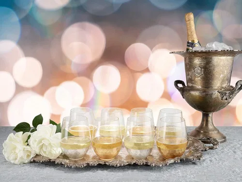 Miniatura 6 de Copas de vino sin tallo, juego de 2, 18 onzas, diseño de panal dorado