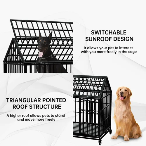 Miniatura 3 de Snuowu Jaula de perro resistente de 54/48 pulgadas, jaula grande para perros, perreras y jaulas de metal fuerte para perros grandes, apertura