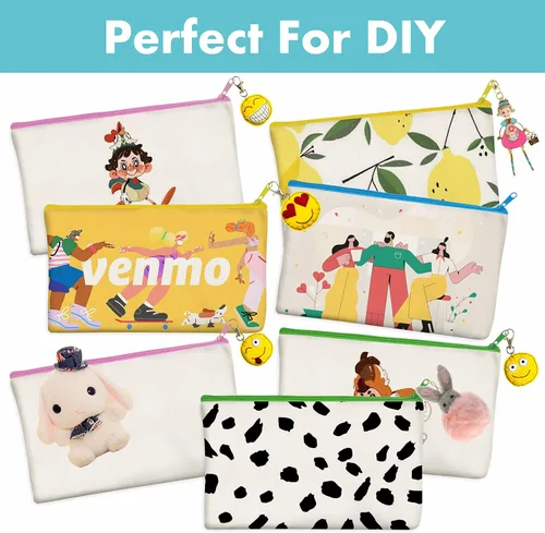 Miniatura 6 de Paquete de 8 bolsas de lona coloridas con cremallera, bolsas para manualidades DIY, bolsas de lona de viaje para maquillaje, cosméticos, artículos