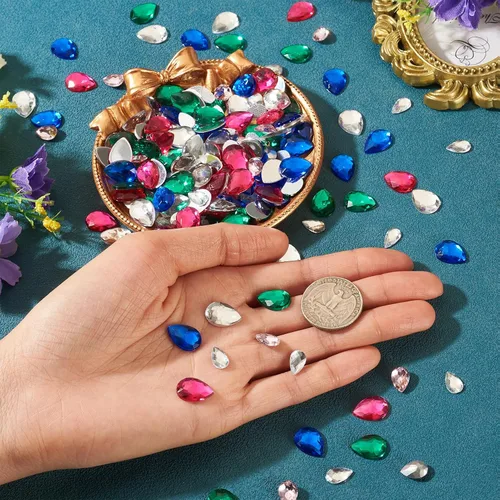 Miniatura 5 de Pandahall - 1200 unidades de diamantes de imitación para coser en forma de lágrima, diamantes de imitación de cristal con parte trasera plana