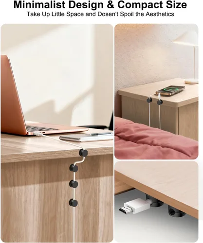 Miniatura 5 de OneLeaf Paquete de 8 clips magnéticos fuertes para cables con rotación de 360°, soporte para cables para mesita de noche, soporte para cargador