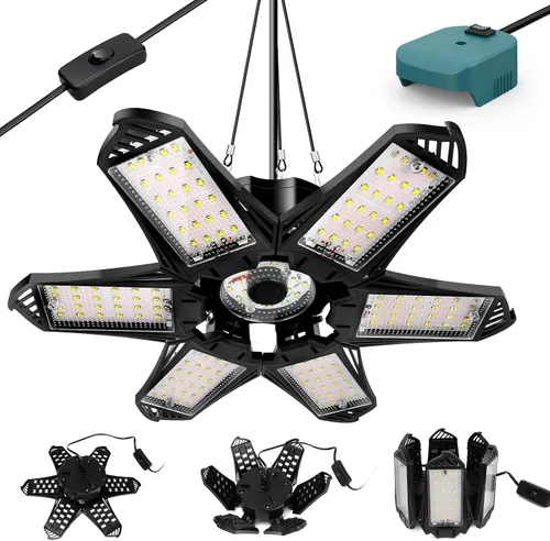 LIVOWALNY Luz de Trabajo LED Compatible con Batería de 18V de Makita, 68W 6800LM Luces LED de Inundación de Garaje con 6+1 Paneles Deformables, Luz