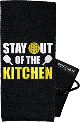 Toalla de pickleball Stay Out of The Kitchen | Regalo divertido bordado | Equipo de jubilación Manténgase fuera de la cocina - Negro