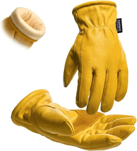 Toolant Guantes de trabajo de invierno para hombre, de cuero aislado con resistencia al agua y protección contra abrasión para clima frío