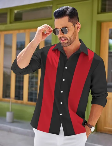 Miniatura 3 de COOFANDY Men's Vintage Bowling Shirt Casual Long Sleeve Button Down Retro Shirt