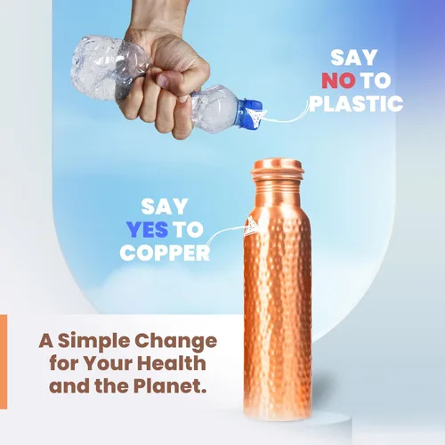Miniatura 6 de Botella de Agua de Cobre - Botella de Agua de Cobre Puro de 32 Oz para Beber con Diseño de Acabado Martillado - A Prueba de Fugas, Apta para Viajes