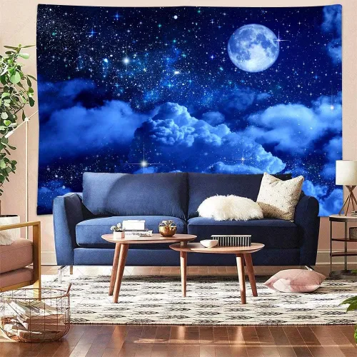 Miniatura 5 de Aidatain Tapiz de luna azul cielo nocturno nube creciente tapiz grande de 80 pulgadas 60 pulgadas 60 pulgadas de tela de franela temática de luz