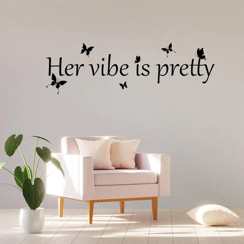 Her Vibe is Pretty - Calcomanía para pared, diseño de mariposas vívidas, citas inspiradoras, positivas, para mujer, oficina, 31.5 x 9.4 pulgadas