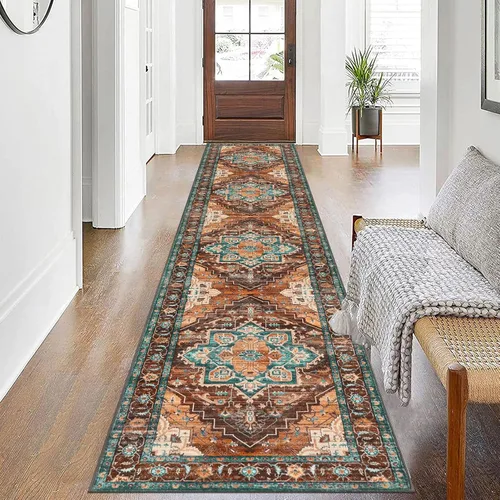 Miniatura 36 de Pauwer Alfombra vintage de flores 2 x 3 pulgadas, estilo envejecido, antideslizante, de pelo bajo, tapete para entrada, interior, pequeña, retro