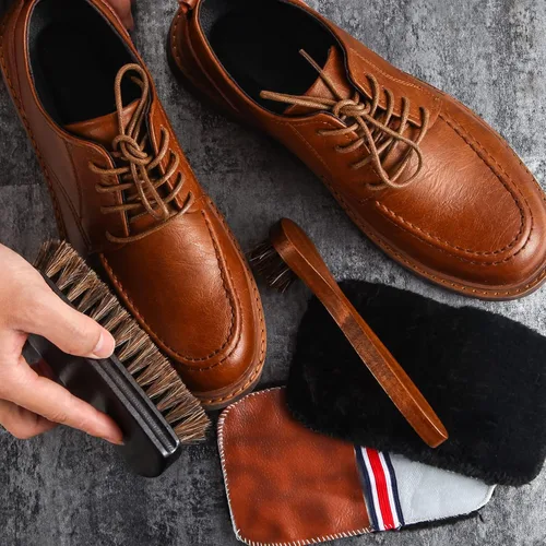 Miniatura 6 de Kit de 4 cepillos para zapatos de pelo de caballo, aplicadores de limpieza de piel, botas, cepillos de cuidado, cepillo limpiador de gamuza