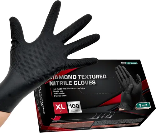 Miniatura 7 de Jointown Guantes de nitrilo resistentes mejorados de 10 mil, guantes mecánicos de nitrilo desechables, con textura de diamante elevado, caja de 100