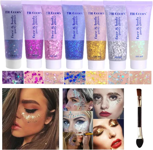Miniatura 13 de Gel con purpurina para el cuerpo y la cara: Accesorios para conciertos de cantantes, disco, festival, rave, maquillaje con purpurina facial, 150 ml