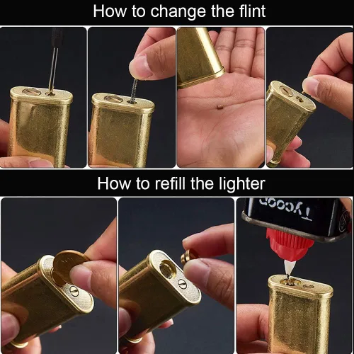 Miniatura 6 de Encendedor vintage de cobre de queroseno y cobre, encendedores de latón resistentes al viento para hombres, papá, marido (combustible no incluido)