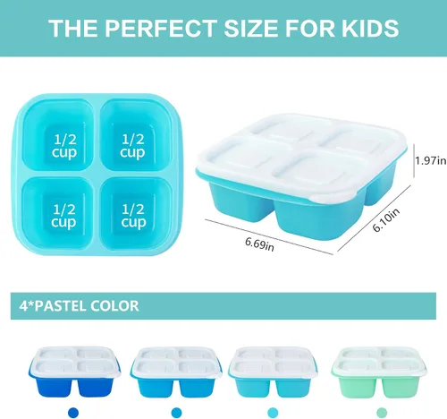 Miniatura 3 de Finorder Paquete de 4 recipientes de comida con 4 compartimentos para adultos, contenedores reutilizables para almuerzo de oficina, picnic