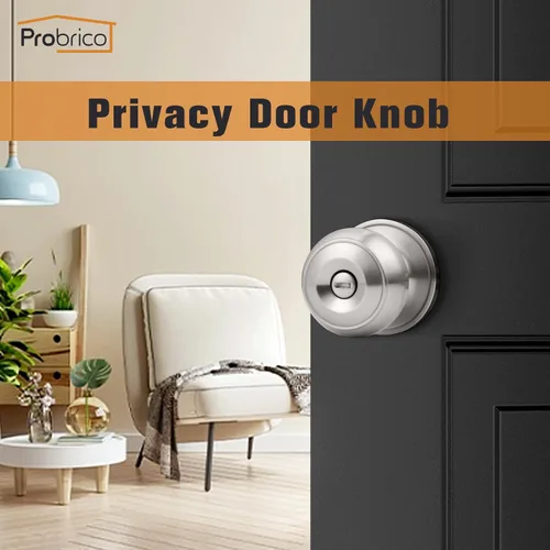 Miniatura 2 de Probrico - Perillas con cerradura de privacidad para puertas de baño o dormitorio, pomos con cerraduras sin llave para puertas de interiores, Níquel