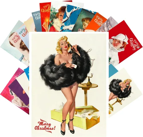 Miniatura 12 de PIXILUV Postales vintage (24 piezas 4"x6" cada una) Personas esquiando en montañas nevadas en Navidad Postales vintage de Navidad Tarjeta