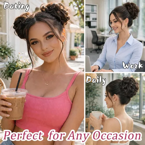 Miniatura 6 de MORICA - Extensión de cabello sintético en forma de moño ondulado, recogido y alborotado con liga para mujeres, 1 unidad (1-6#, castaño oscuro)