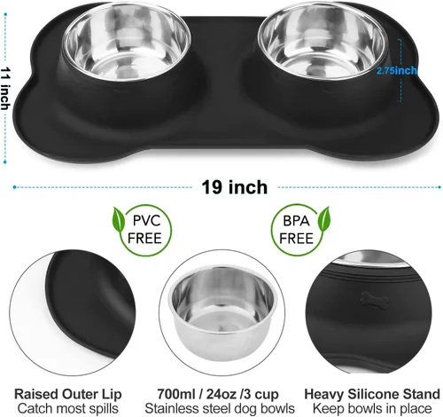 Miniatura 2 de AsFrost Cuencos para comida de perro de acero inoxidable Cuencos para mascotas y cuencos para agua de perro sin derrames ni deslizamiento, cuencos
