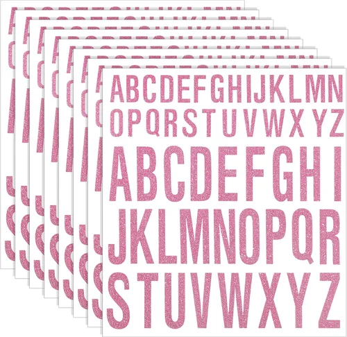 Miniatura 14 de Gersoniel 8 hojas de calcomanías de letras con purpurina, calcomanías de vinilo del alfabeto, impermeables, autoadhesivas para pósteres, tablones