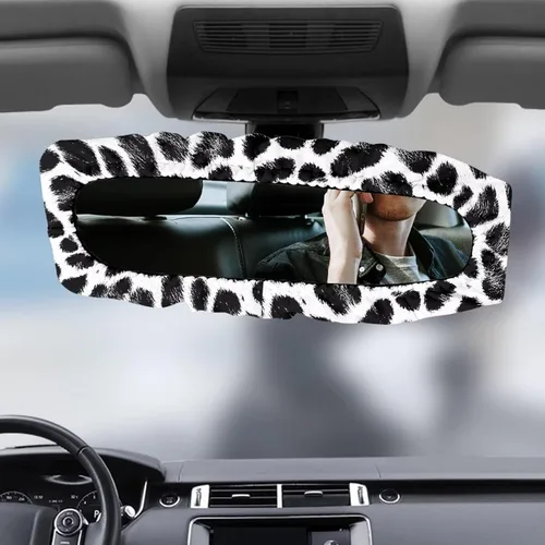 Miniatura 2 de Funda para espejo retrovisor de automóvil con estampado de vaca negro, protector de espejo retrovisor automático elástico
