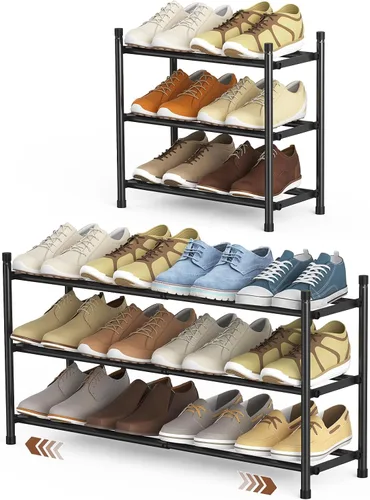 Miniatura 8 de Uneviesyka Zapatero expandible, zapatero de 2 niveles para armario, estante organizador de zapatos de metal ajustable apilable, estantes pequeños