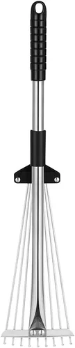 NUOBESTY Rastrillo telescópico de metal plegable ajustable para hojas de jardín, rastrillo de metal expandible para jardines, camas de flores,