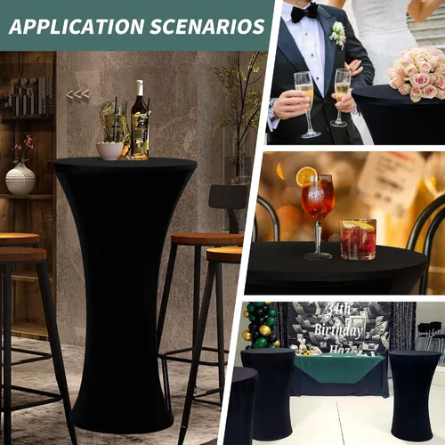 Miniatura 6 de Wolkemer 4 piezas manteles redondos negros de 24x43 pulgadas ajustados elásticos para mesa de cóctel highboy para banquete bar fiesta pub boda