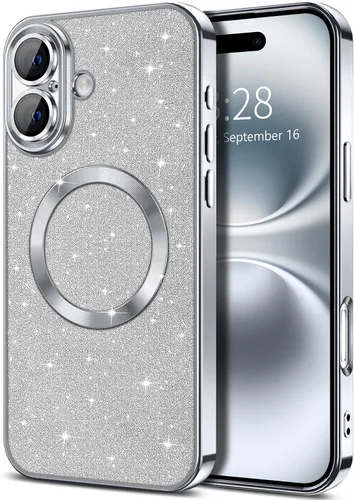 Miniatura 64 de Hython Funda para iPhone 13 Pro Max con purpurina, fundas magnéticas transparentes para teléfono con protector de lente de cámara