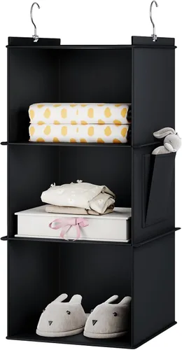YOUDENOVA Organizador colgante de armario, 3 estantes de almacenamiento para colgar, color negro