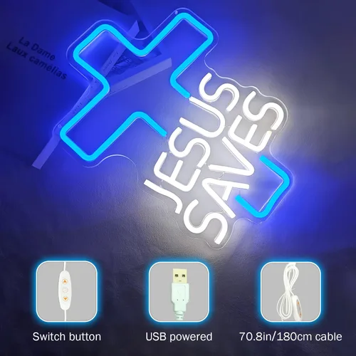 Miniatura 2 de Letreros de neón con cruz de Jesús salva, letreros LED para decoración de pared, regulables, luces de neón de Jesús para dormitorio, sala de estar