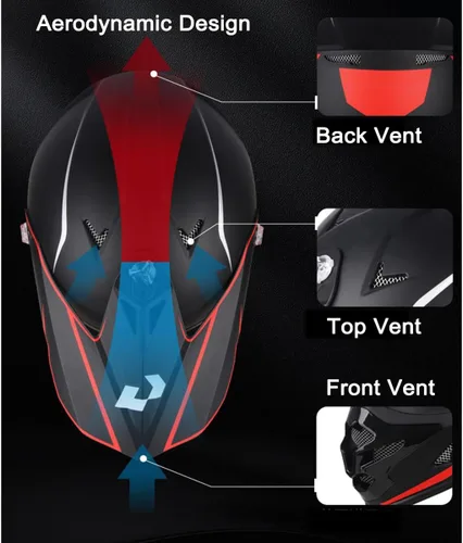 Miniatura 3 de Casco de motocross para adultos, motocicleta, BMX, ATV, todoterreno, casco de bicicleta de montaña ajustable, visera solar aprobada por puntos