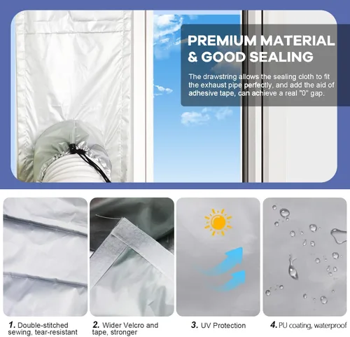 Miniatura 6 de Kit de ventilación de ventana de CA portátil plateado, 30% de parasol, impermeable, 100% sellado, sello aislante para ventanas corredizas o colgadas