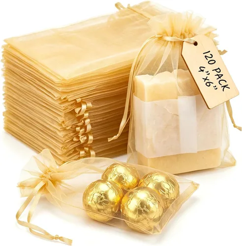 Miniatura 12 de VGOODALL 120 bolsas de regalo de organza negra, bolsas de regalo de malla de caramelo, bolsas de joyería para Navidad, suministros de fiesta de boda