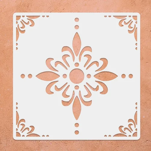 Miniatura 14 de Plantillas grandes para azulejos de piso, 2 plantillas de pared mexicanas reutilizables de 12 x 12 pulgadas para pintar pisos, paredes, azulejos