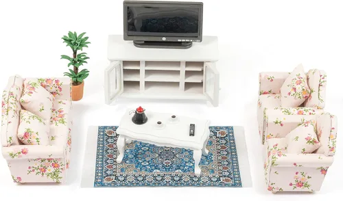 Miniatura 6 de Muebles de casa de muñecas en miniatura a escala 1 y 12 – Juego de muebles de casa de muñecas de madera para sala de muñecas – Muebles de casa