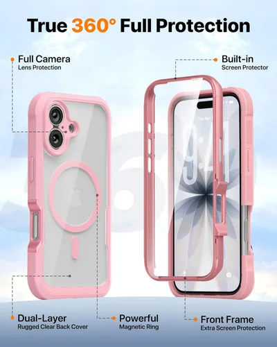 Miniatura 399 de Diaclara Funda diseñada para iPhone 16, mejorada [protección completa de la cámara], carcasa resistente de cuerpo completo con protector de pantalla