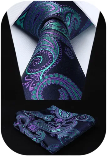 Miniatura 79 de HISDERN Corbatas para hombre, corbata de cachemira y bolsillo cuadrado tejido clásico floral para hombre, corbata de fiesta de boda