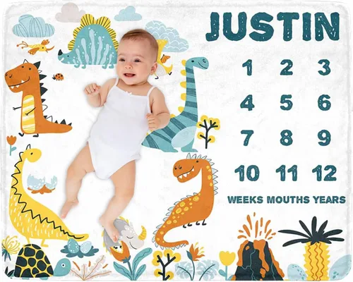 Miniatura 12 de Manta de hito para bebé personalizada con nombre, manta personalizada de flores en forma de mariposa con tabla de crecimiento calendario, manta