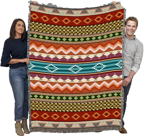 Miniatura 19 de Pure Country Weavers Antelope Ridge Earth - Manta inspirada en los nativos americanos del suroeste, manta de tapiz de regalo tejida de algodón