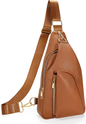 JASGOOD Women Fanny Pack Crossbody Bags PU Leather Sling Bag Trendy Chest Bag for Women Travel,Dark Brown